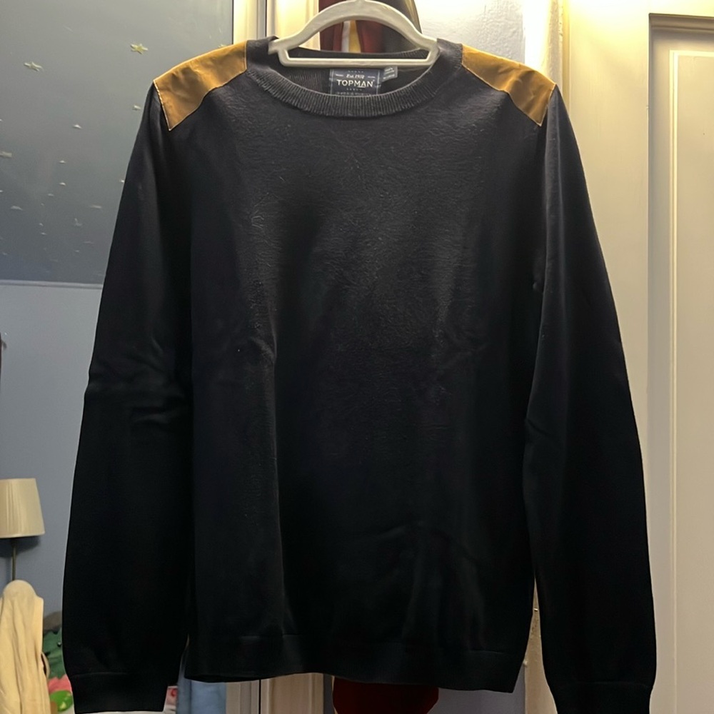 Topman Black and Tan Crewneck Sweater